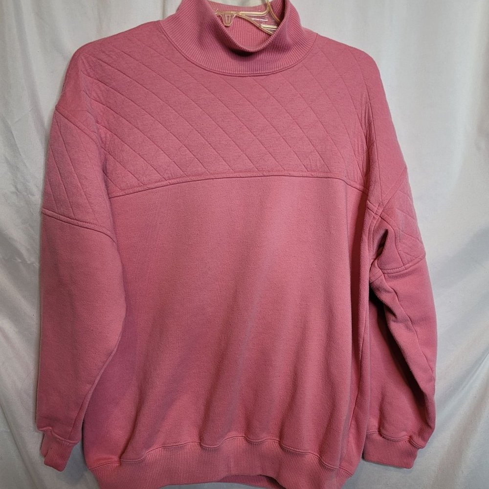 Vintage Sweatshirt Pullover Mervyns Cheetah Pink Quilted High Mock Neck Size S